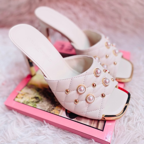 Karl Lagerfeld Paris Amina Pearl Studded Quilt Stitched Sandals - Picture 1 of 10